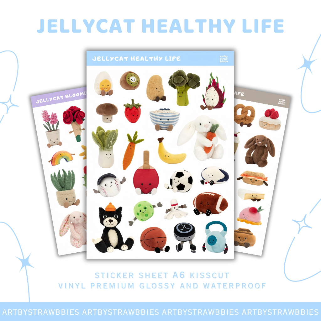 

Jellycat Stiker Sheet | Jellycat Healthy Life | Sticker Sheet Vinyl A6 Kisscut Waterproof Aesthetic | Jellycat Series | by artbystrawbbies