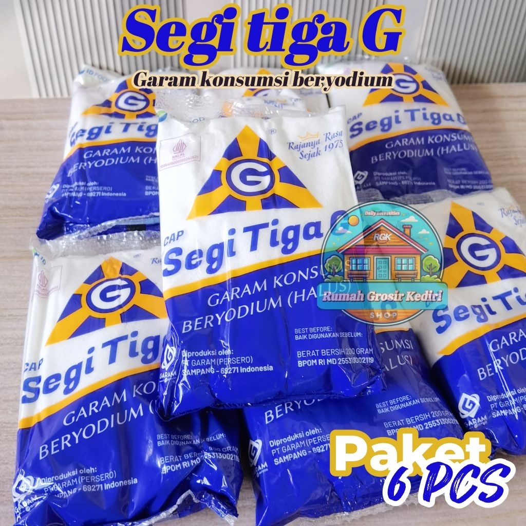 

(PAKET 6 PCS) Segi Tiga G Garam Konsumsi Beryodium 200gr