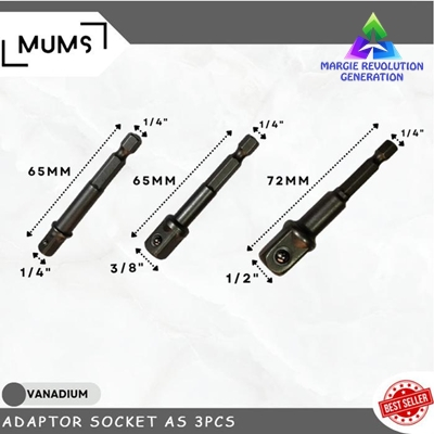 

Adaptor Socket As Mata Ukuran 1/4" 3/8" 1/2" Impact Driver Set 3pcs Adapter Kunci Sock Hex Shank - Adaptor Sok Untuk Mesin Bor Impact Adaptor Penyambung Mata Sok Socket - Wrench Screwdriver - MRG