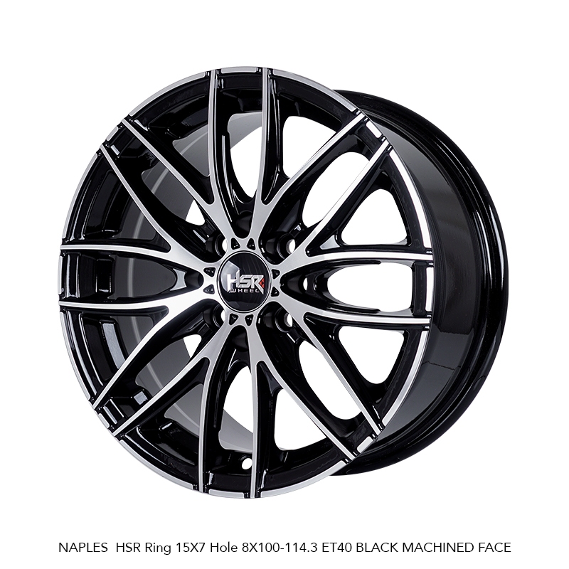 Velg Racing HSR NAPLES R15 Pcd 8x100-114 lebar 7 rata Black Polish cocok buat Mobilio City Avanza