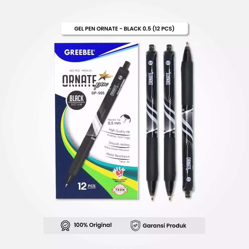 

Greebel Ornate Pen GP-505 Black Gel Pen - Pena Jel ( 1 Kotak 12 Pcs )