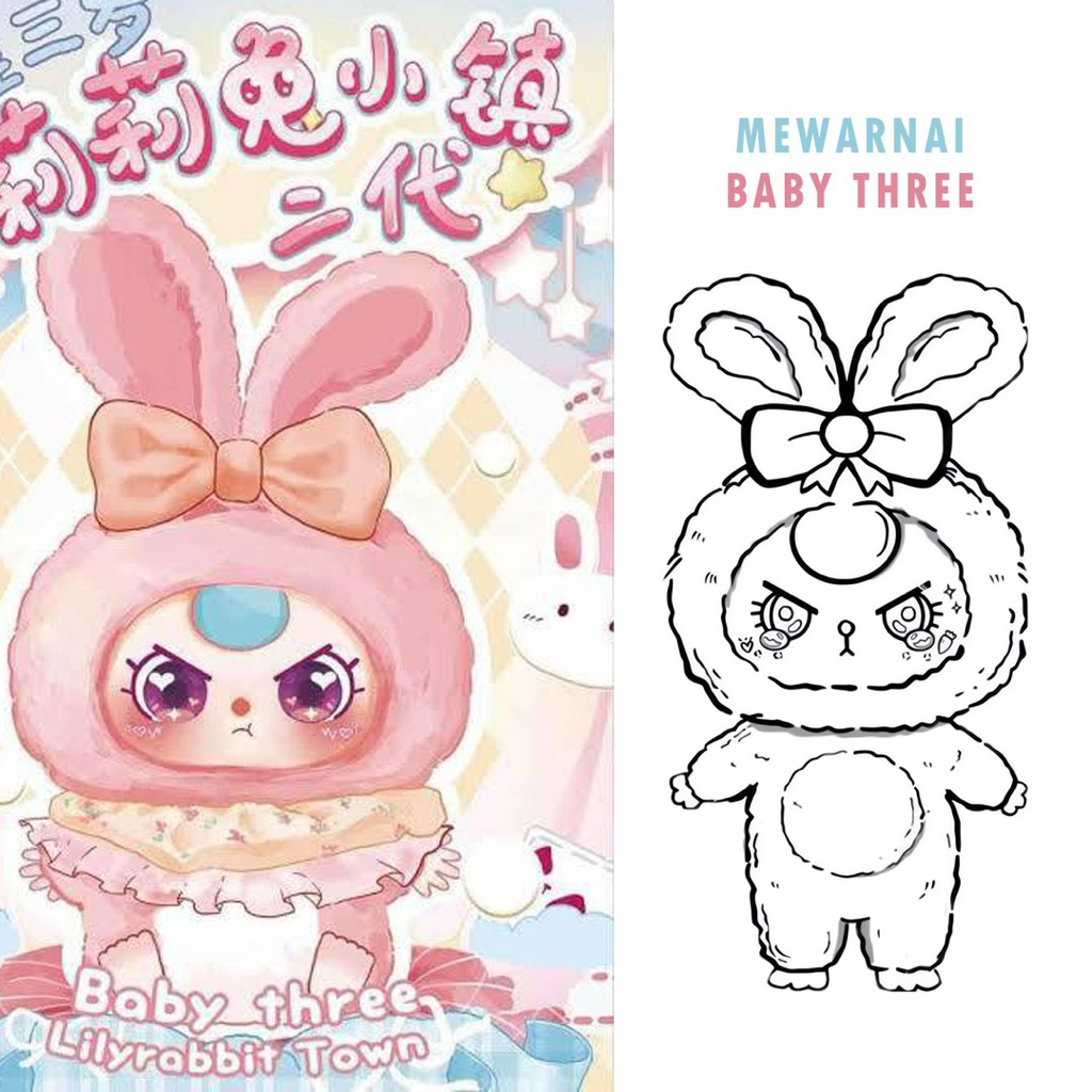 

15 Lembar A5 | Kertas Mewarnai tema Baby Three, Lily Rabbit Town | 15 Kertas gambar berbeda