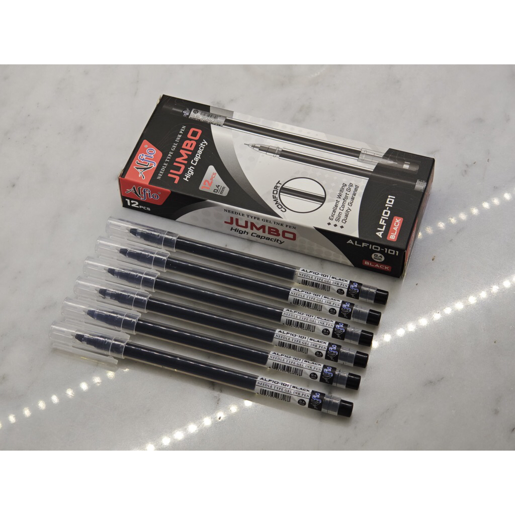 

GROSIR 1LSN(12pcs) ALFIO 101 gel pen 0,4mm Hitam // Gel Pen murah