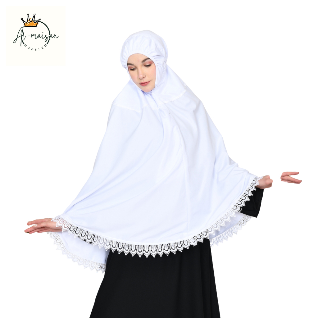 Almaisan - Bergo Bahan Katun Renda Warna Putih