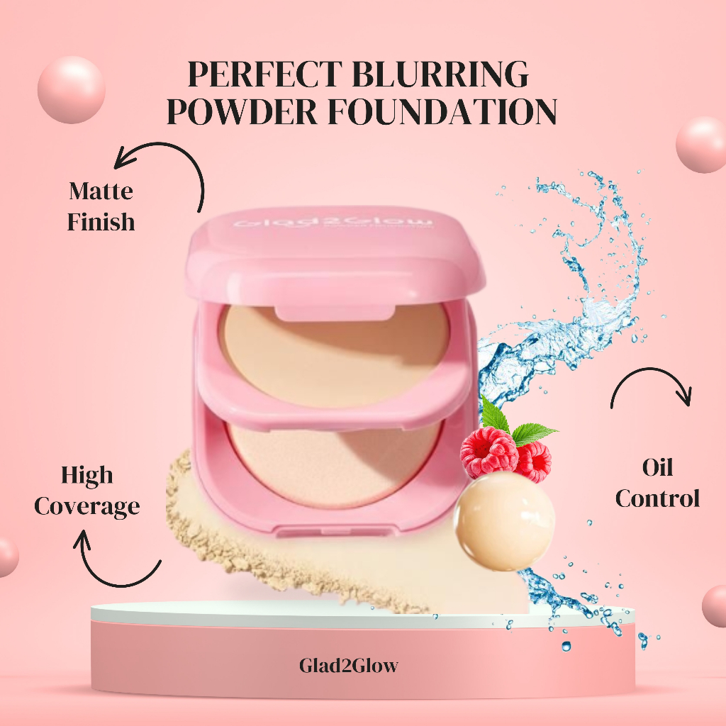 GLAD2GLOW - PERFECT BLURRING POWDER FOUNDATION + FREE GIFT / POWDER FOUNDATION G2G / BEDAK PADAT G2G