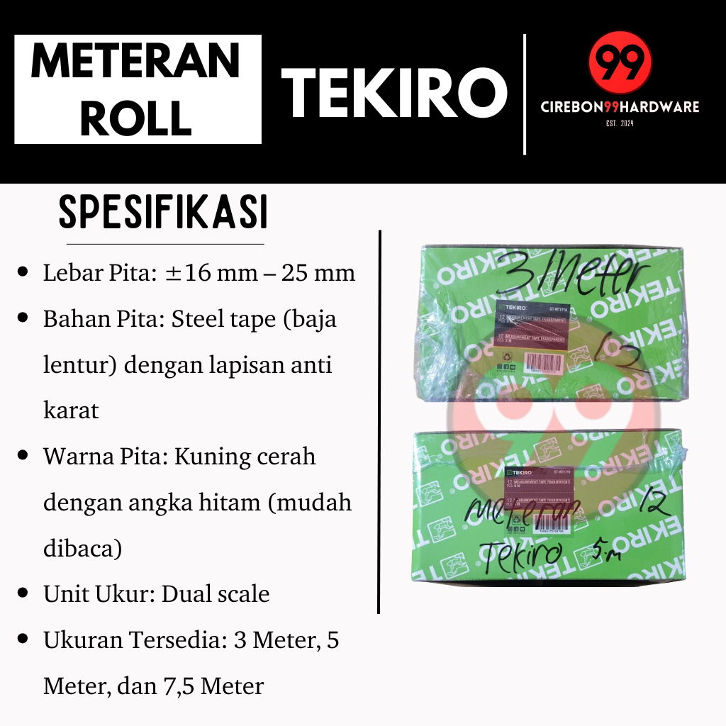 

Meteran Roll Merk Tekiro Ukuran 3m 5m 7.5m Meteran Tukang