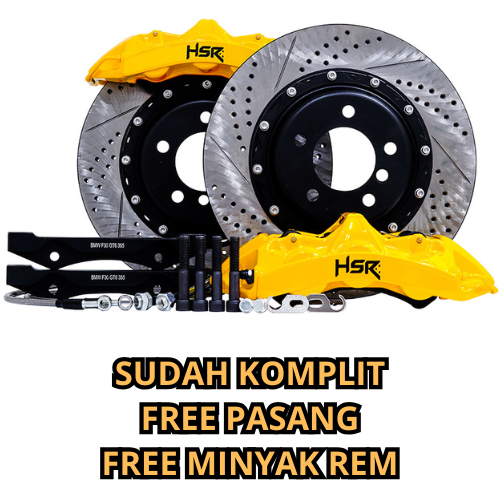 BBK YELLOW HSR 6 PISTON MZGT6 FRONT 355X32 DRILLED SLOTTED BMW F30  BIG BRAKE KIT DEPAN BMW F30 WARN