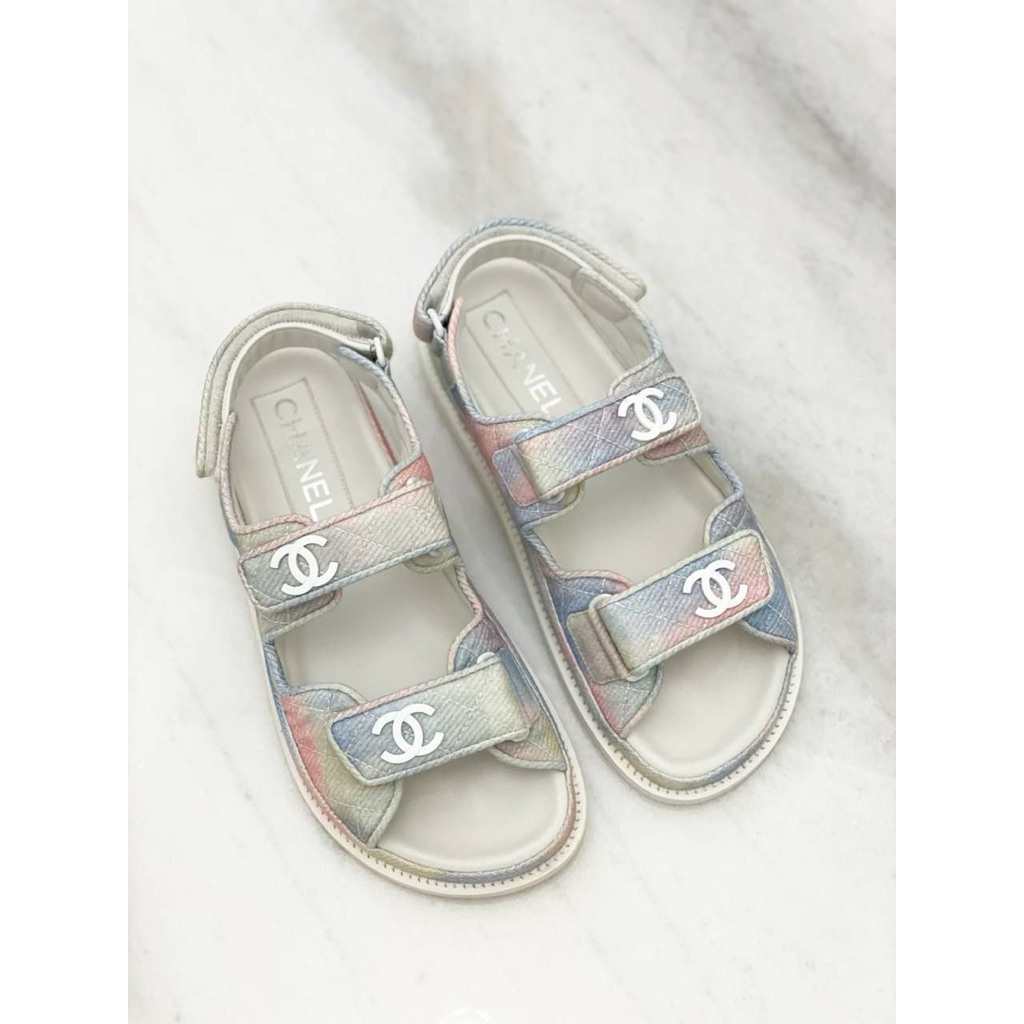 READY STOCK Chanel CC Logo Rainbow Multicolour Dad Sandal