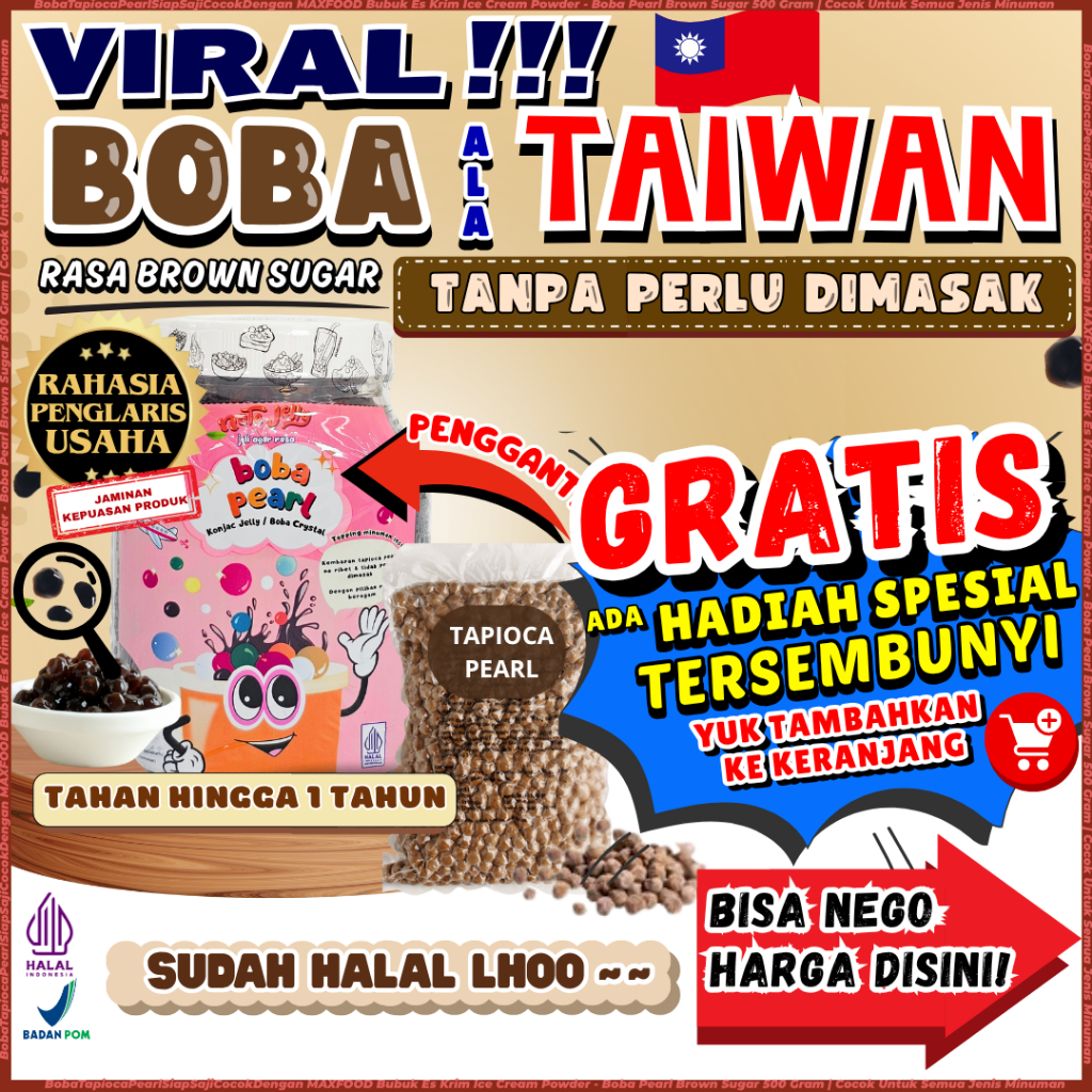 

BobaTapiocaPearlSiapSajiCocokDengan GLETZ Bubuk Es Krim Ice Cream Powder - Boba Pearl Brown Sugar 500 Gram | Cocok Untuk Semua Jenis Minuman
