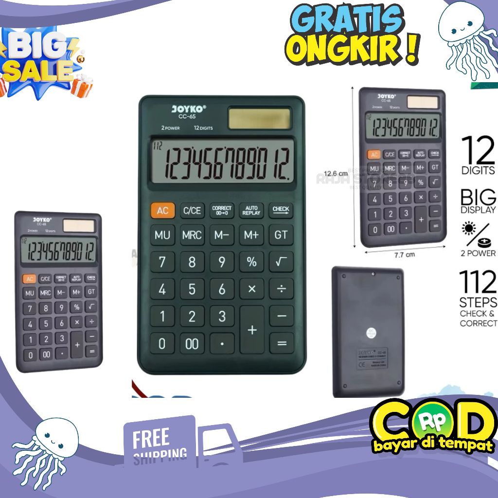 

Kalkulator Joyko 12 Digit CC-65 Dual Power Solar Battery