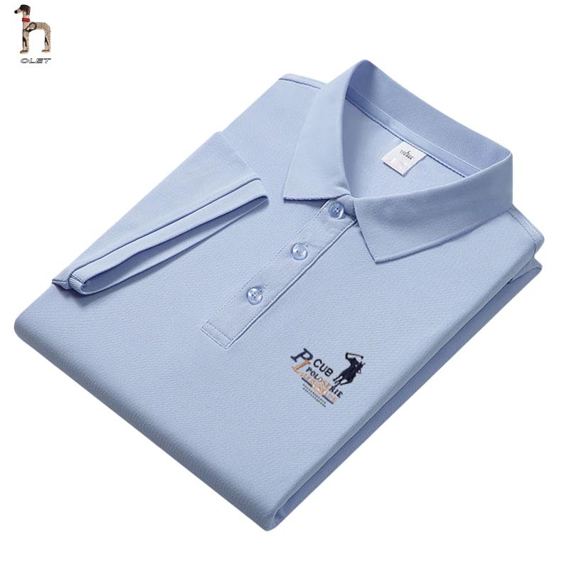 kemeja biru muda pria kaos kerah pria premium Polo Shirt Pria bordir Lengan Pendek Baju Polo