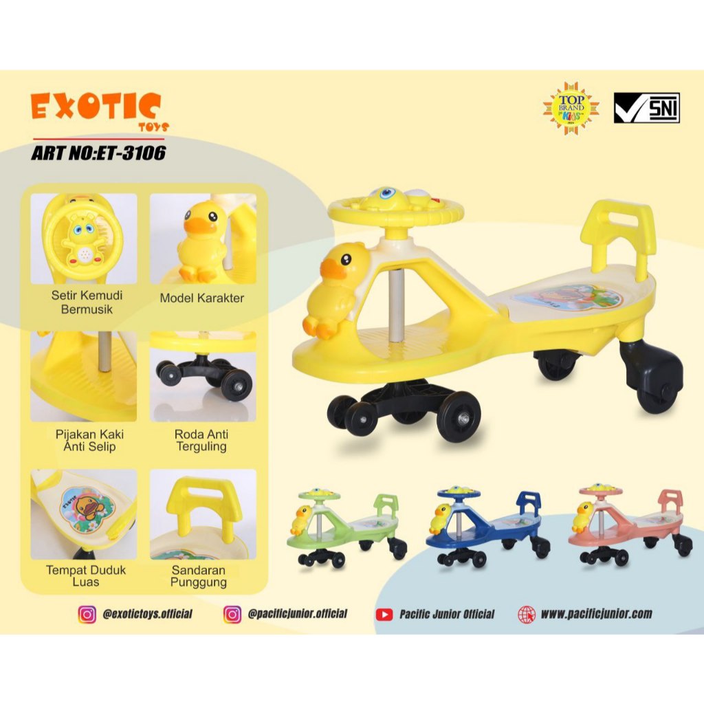 Swing Car Mobil Dorong Mobil Goyang Exotic ET-3106 Mobil Bebek Ride on