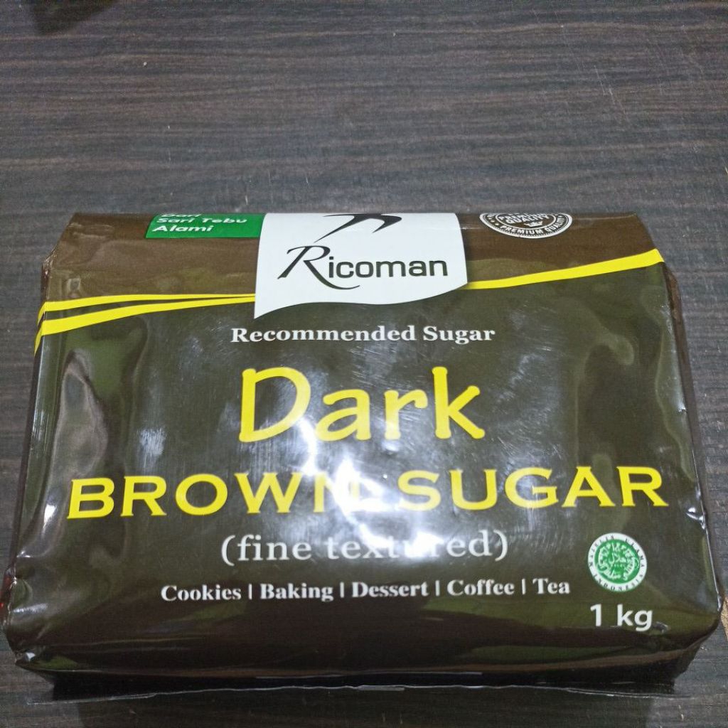

ricoman dark brown sugar kemasan 1kg