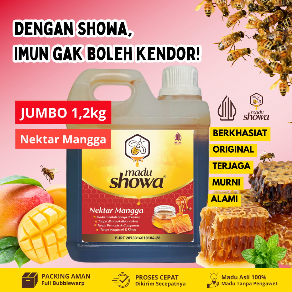 

Madu Murni Nektar Mangga Jumbo 1.2 Kg - Madu Merk Showa Asli 100 % Dinkes dan Halal