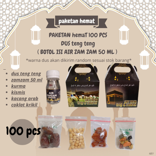 

paketan C hemat coklat kerikil tali untuk oleh oleh haji/umroh 100 pcs (botol isi air zam zam 50 ml)