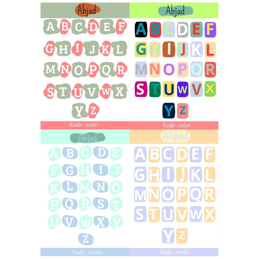 

( NO CUTTING ) STIKER ABJAD