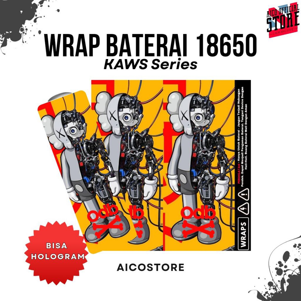 

FAMSTORE - Pelindung Baterai Stiker Skin Wrap Baterai 18650 Motif Kaws | Kaws Lucu Anti Gores Dan Anti Air waterproof