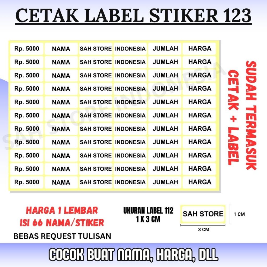 

CETAK LABEL NO. 123 - CETAK LABEL NAMA - CETAK STIKER NAMA HARGA TULISAN BEBAS REQUEST