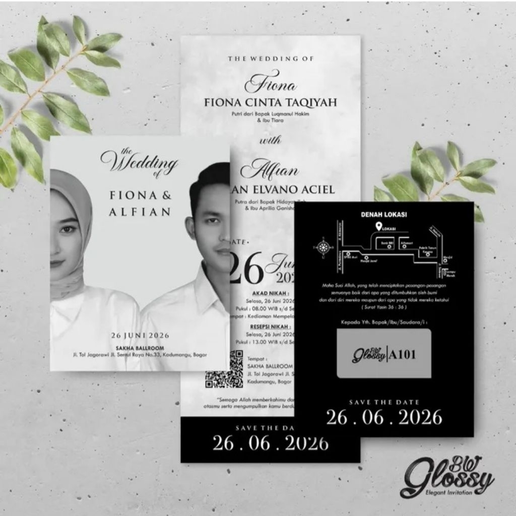 UNDANGAN CUSTOM PERNIKAHAN GLOSSY MURAH | UNDANGAN  HITAM PUTIH