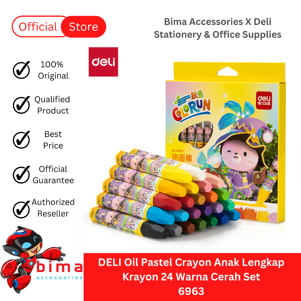 

DELI Oil Pastel Crayon Anak Lengkap Krayon 24 Warna Cerah Set 6963 Holder Extender dan Rautan 72052
