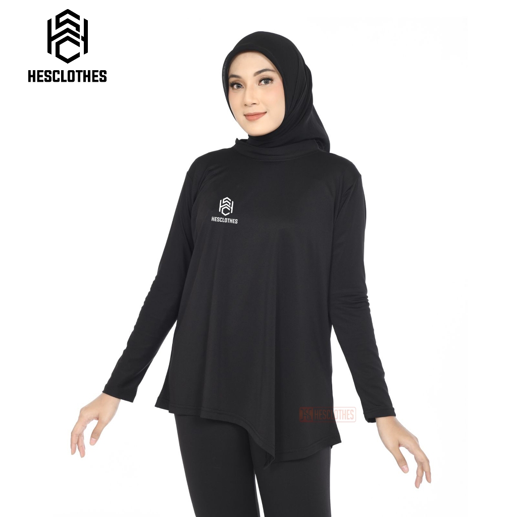 HSC - Lengan Panjang Baju Olahraga Wanita Premium Muslim Dewasa Kaos Badminton Cewe Running Logo hsc