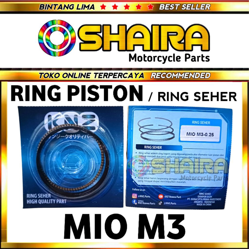 RING SEHER MIO M3 / RING PISTON MIO M3 / FINO 125 / X RIDE 125 / 2PH / KNZ HIGH QUALITY PART / RING 