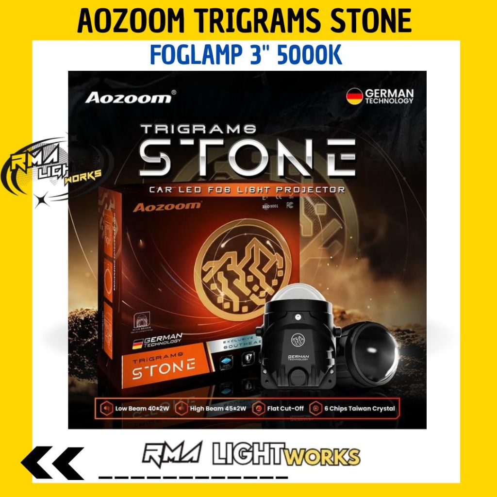 AOZOOM TRIGRAMS STONE - CAR LED FOGLIGHT PROJECTOR / FOGLAMP 3" 5000K