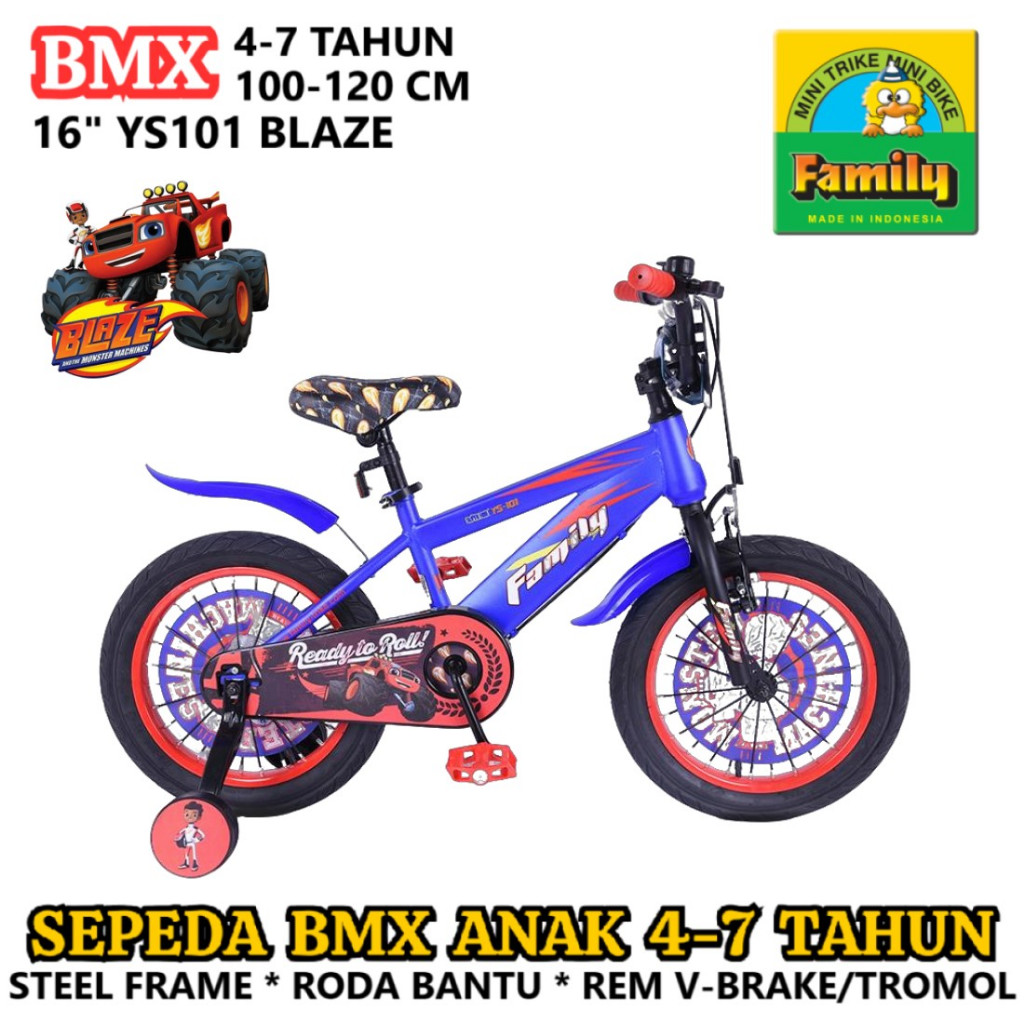 Sepeda BMX Anak Family YS101 Blaze The Monster Machine 16" x 3.0" Hi-Ten Steel Ban Gendut 4-7 Tahun