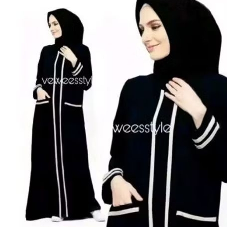 Abaya PITA SAKU PUTIH Hitam Kombinasi Warna - Busui Friendly Gamis Wanita Muslimah - Gamis Murah rem