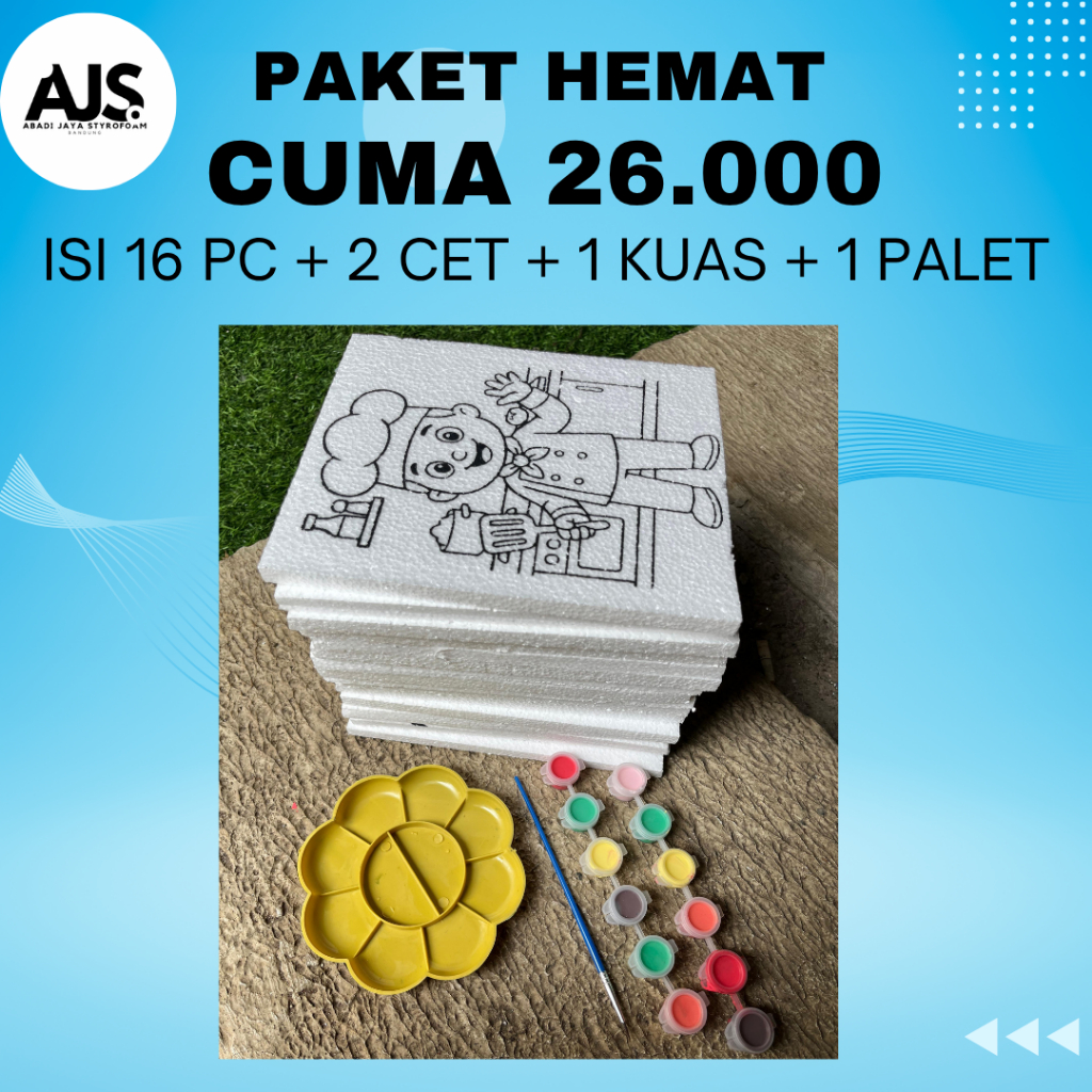 

Paket Hemat Styrofoam Mini | Isi 16 Pcs + 2 Cat + 1 Kuas + 1 Palet | Styrofoam Lukis Termurah