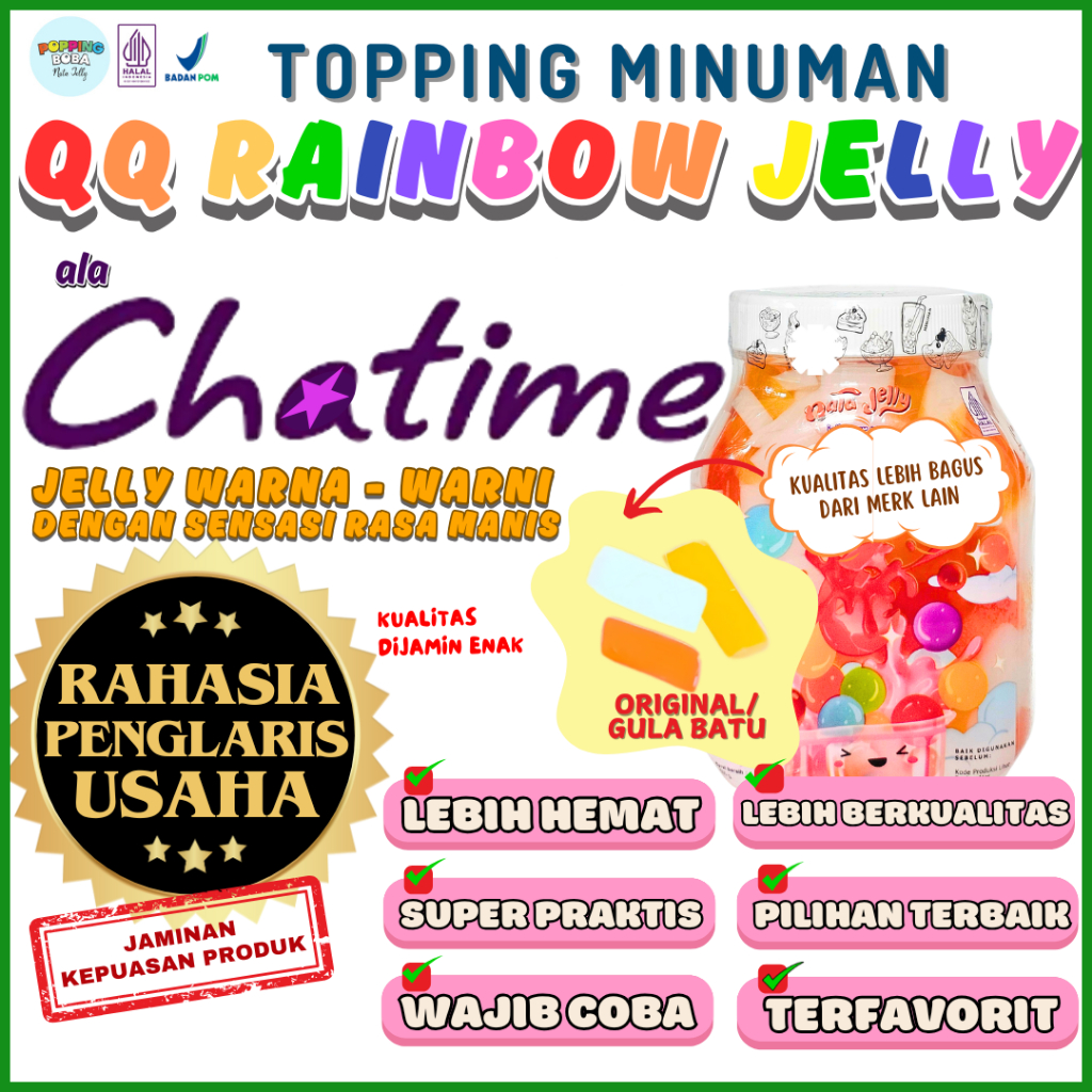 

QQRainbowJellyKonyakuToppingMinumanKombinasi COCOFREO Bubuk Minuman Powder Drink - Rainbow Jelly Original 500 Gram | Cocok Untuk Semua Jenis Minuman