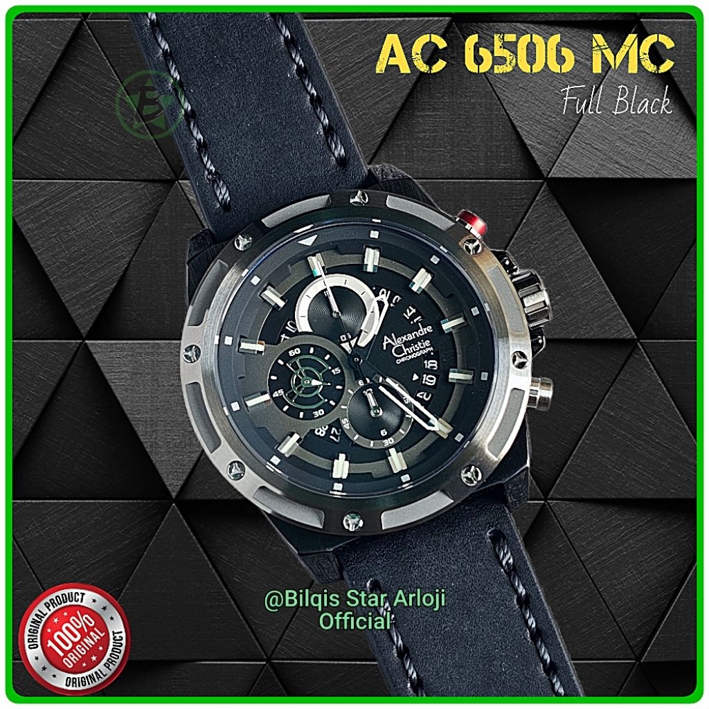 Alexandre Christie Pria Ac 6506 Mc Tali Kulit Full Black Original