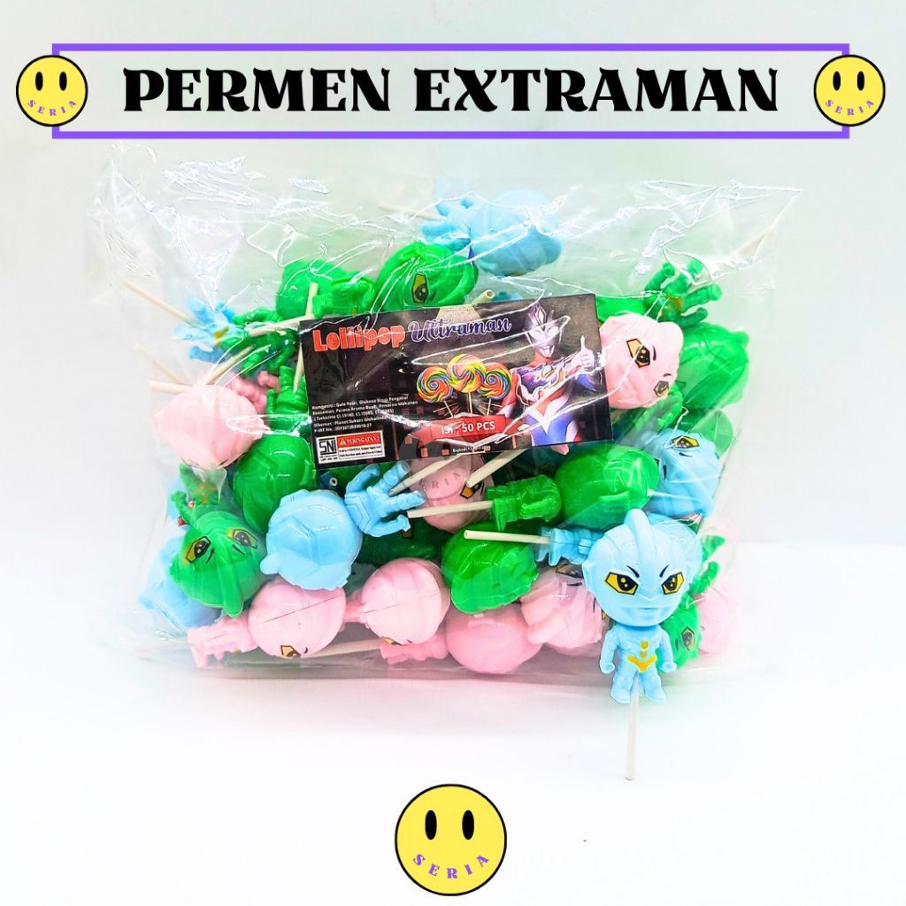 

Mainan permen lolipop extraman isi 50 pcs robot extraman dan permen lolipop rasa buah buahan