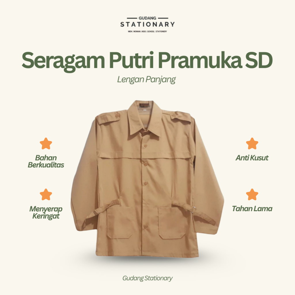 Kemeja lLengan Panjang Pramuka Putri | Baju Atasan Seragam Pramuka SD SMP SMA | Perlengkapan Pramuka