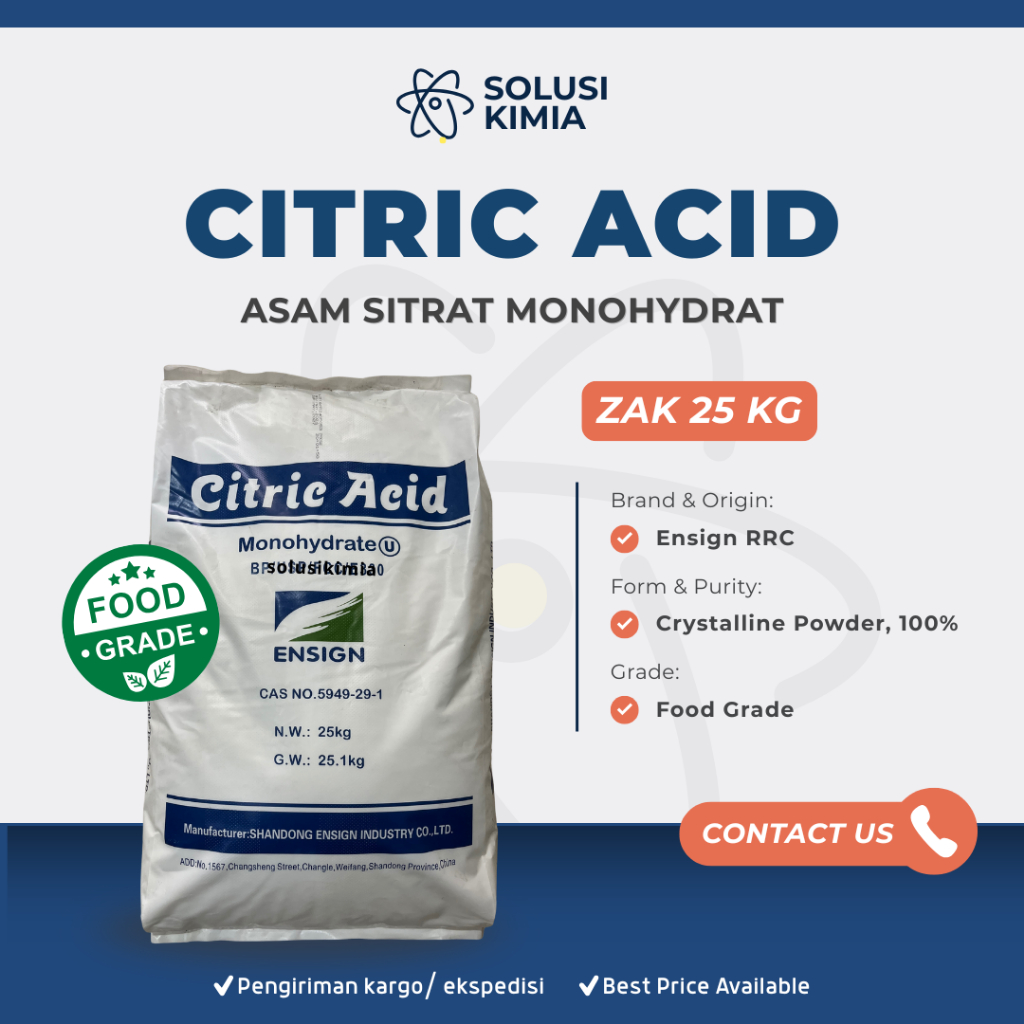 

Citric Acid Ensign RRC 25kg Food Grade Asam Sitrat Pengatur Keasaman Makanan Pembersih Laundry