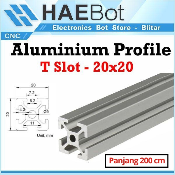 [HAEBOT] Aluminium Profile T Slot 2020 20x20 AP2020 Alumunium 2 meter Profil Frame CNC Extrusion Min