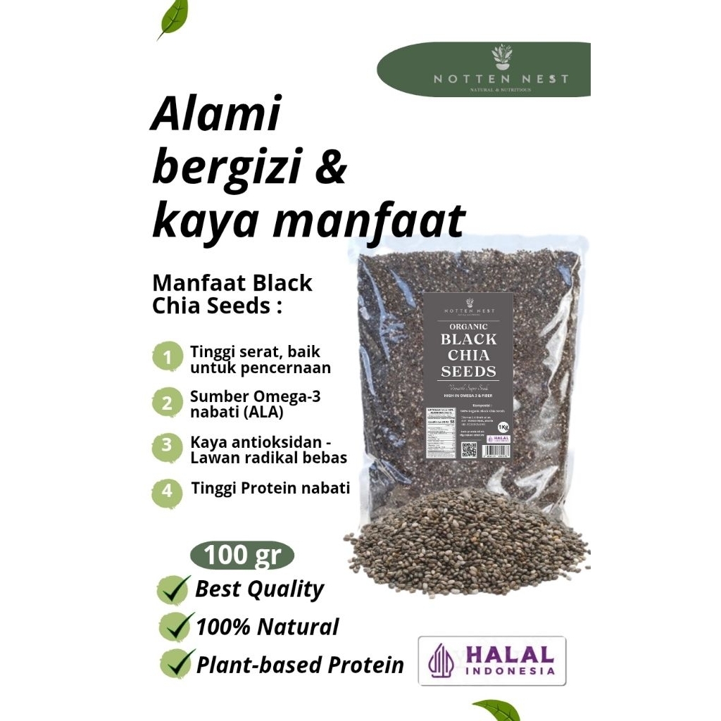 

PREMIUM ORGANIC BLACK CHIA SEEDS 100 GR - BIJI CHIA ORGANIK | SUPERFOOD TINGGI SERAT & OMEGA 3 (ALA)