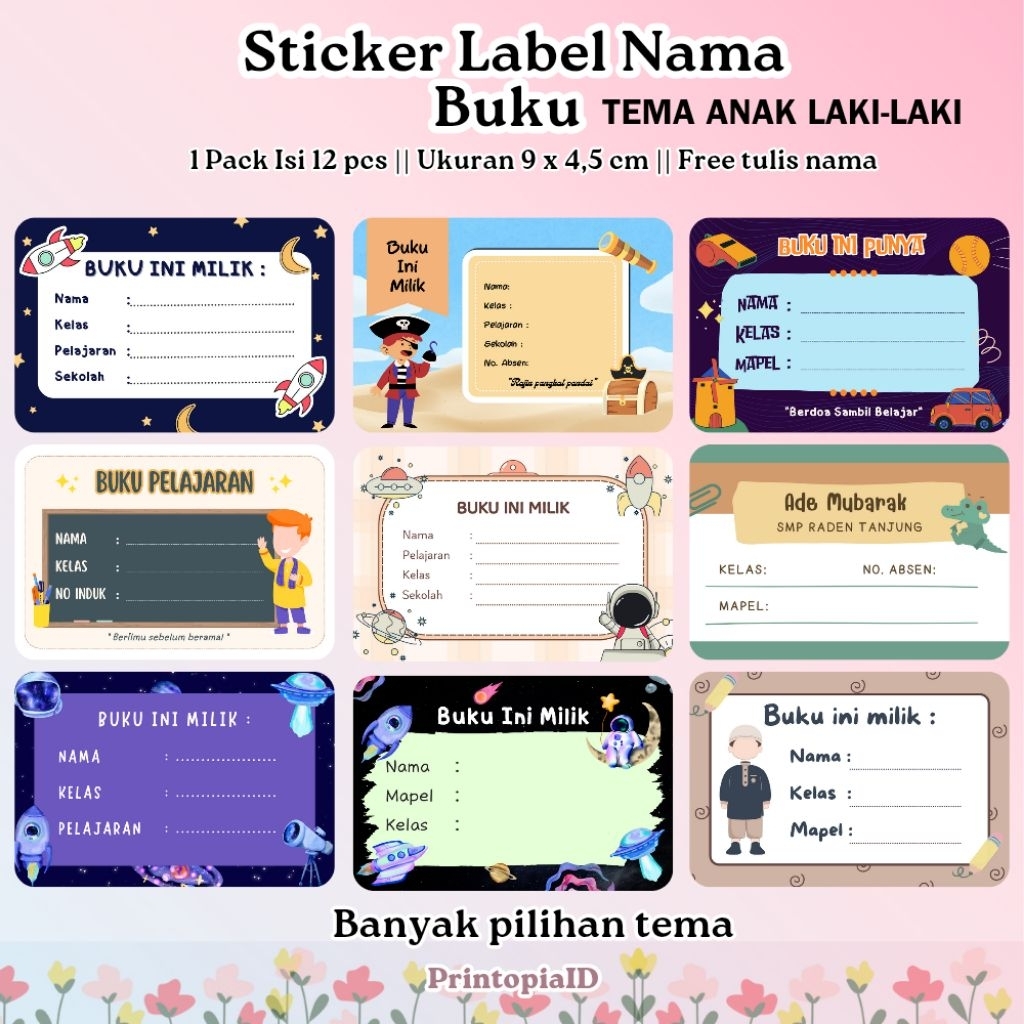 

Stiker Label Nama Buku Sekolah Anak Laki-laki banyak pilihan tema free tulis nama (1 pack isi 12 pcs)