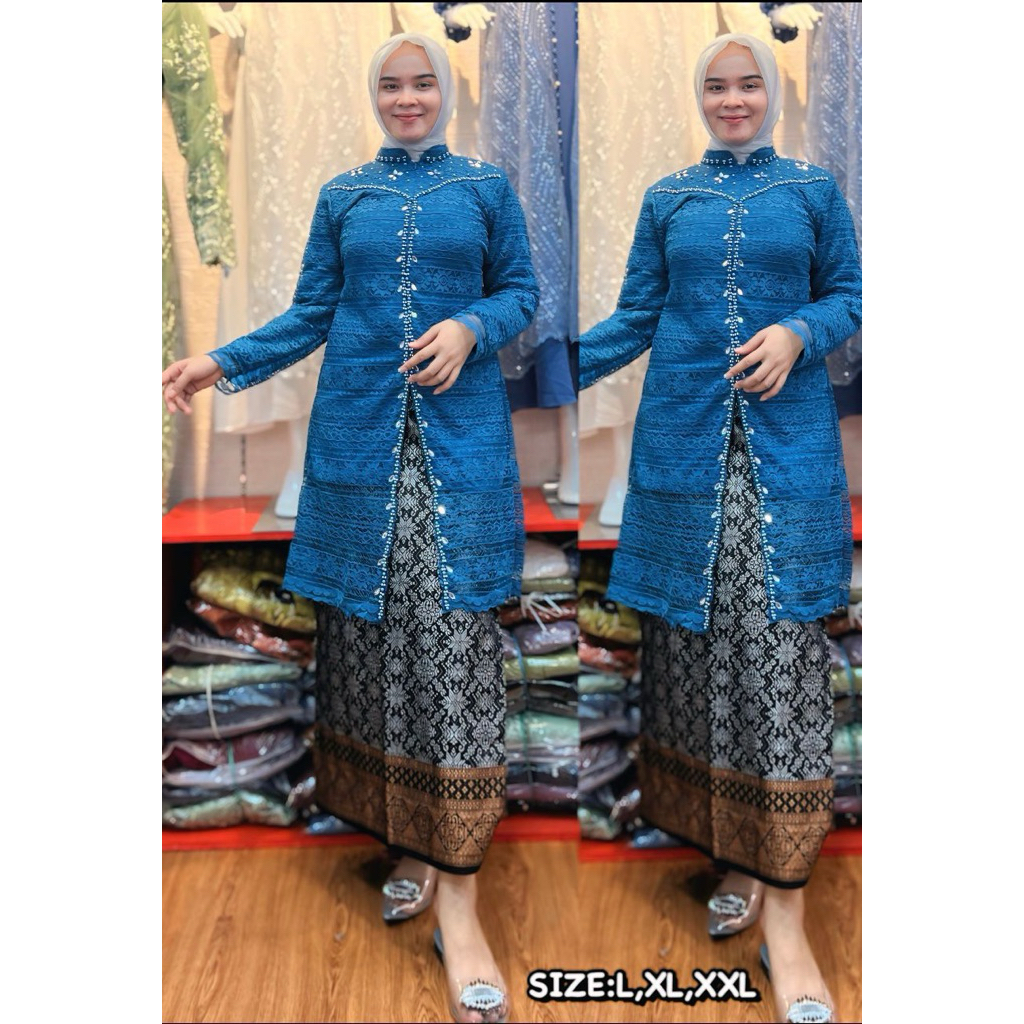 SETELAN KEBAYA SONGKET BAHAN BRUKAT MUTIARA PREMIUM ( BUSUI )