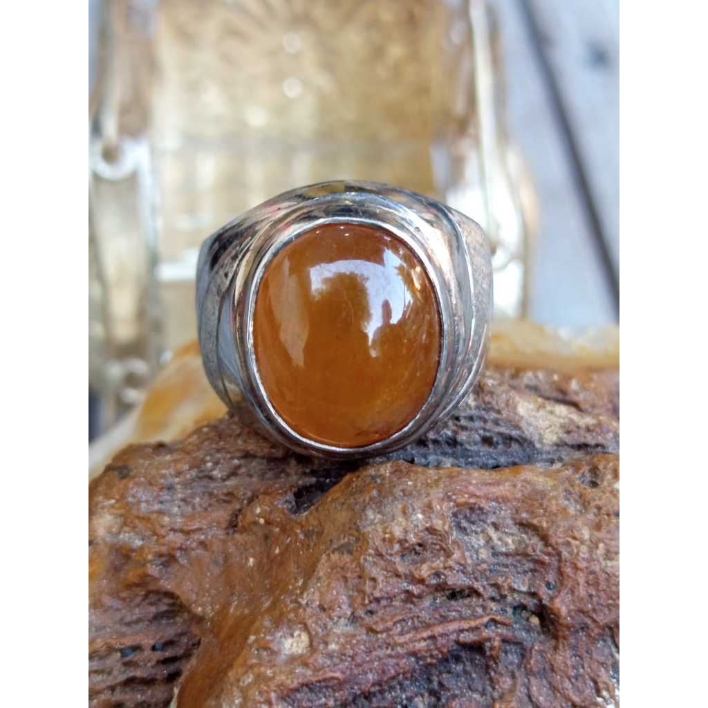 Natural Orange Safir Kristal Big Size Ring Koin Handmade