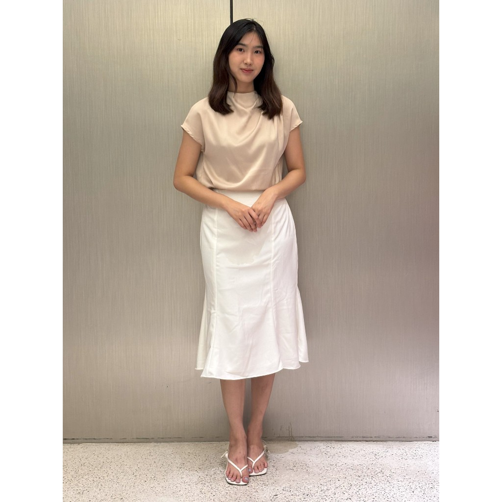 NUWA - Mermaid Midi Skirt - Rok Putih Bawah Lutut Model Mermaid - Dalam dengan Furing