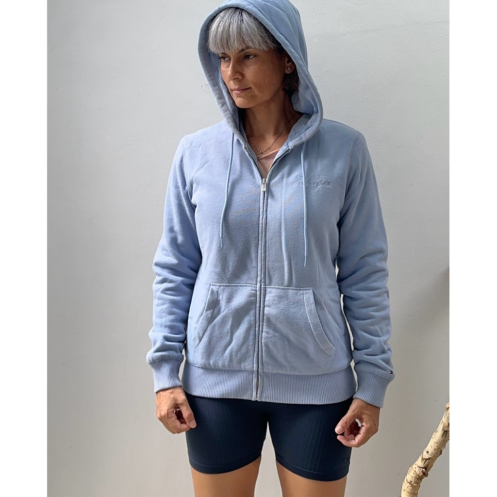 Hoodie original Tommy Hilfiger warna baby blue preloved