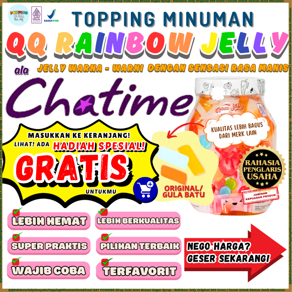 

QQRainbowJellyKonyakuToppingMinumanKombinasi Say Powder Sirup Gula Aren Brown Sugar Syrup - Rainbow Jelly Original 500 Gram | Cocok Untuk Semua Jenis Minuman