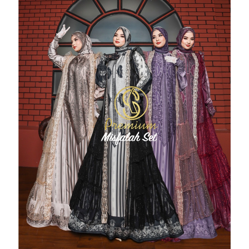 Misfalah Vol 1 by Soekha Premium Gamis Abaya Pesta Mewah Set Outer Scraf Voal Printing Digital EPSON