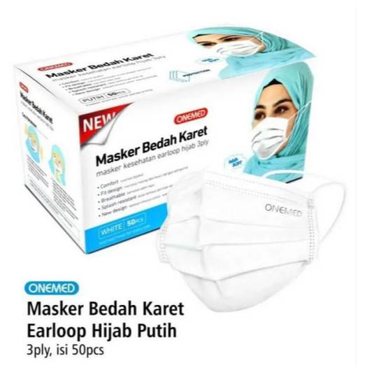 Masker Medis Hijab OneMed box 50pcs Warna putih