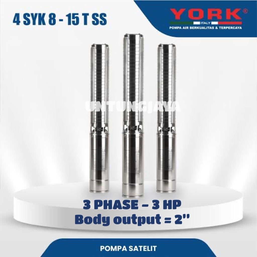 POMPA SUBMERSIBLE YORK 4 SYK 8-15 TSS 3 PHASE 3 HP // POMPA CELUP YORK 4SYK 8-15 T SS 3PHASE 3HP // 