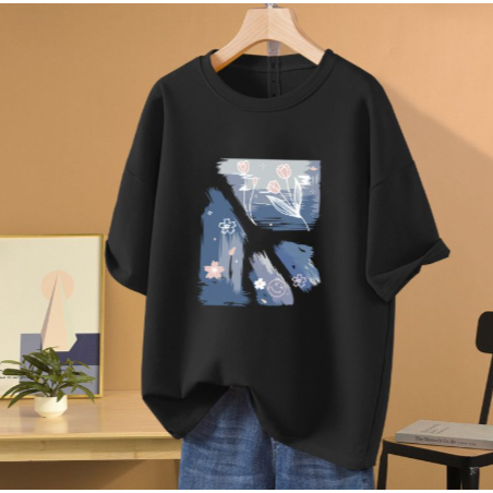 【Corak Laut Biru 100% Katun】baju kaos wanita terbaru Elegan Sederhana Oversize Santai | COD