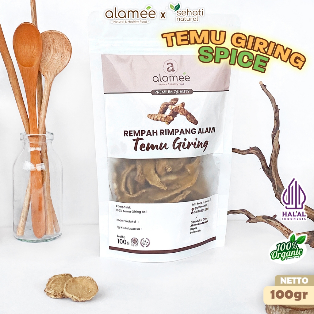 

ALAMEE Temu Giring Kering Organik Iris Kuning Gajah Rempah Rimpang Alami Bumbu Seasoning Masak 100gr