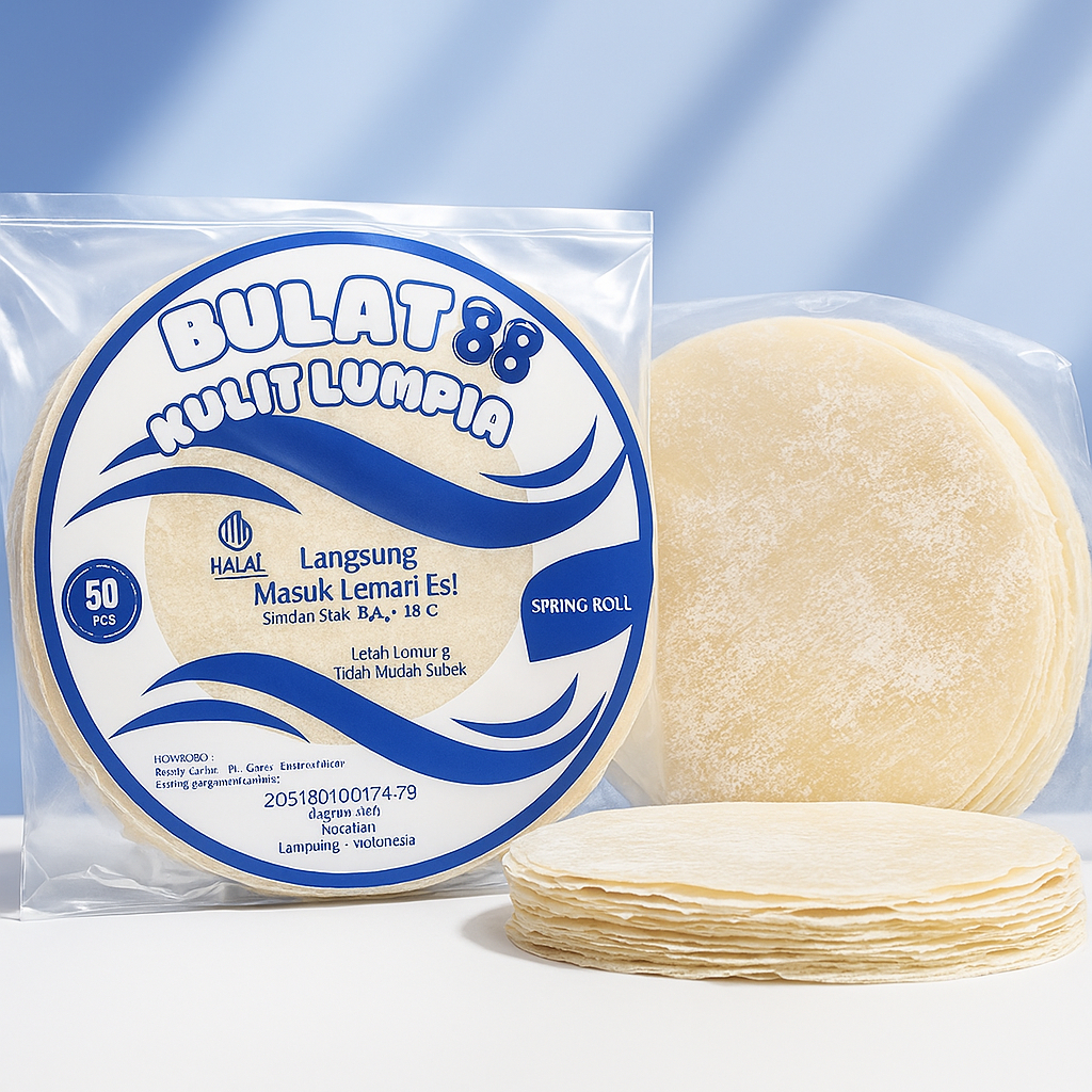 

KULIT LUMPIA PREMIUM BULAT 88 Isi 50 LEMBAR HASIL MESIN TERMURAHHHH
