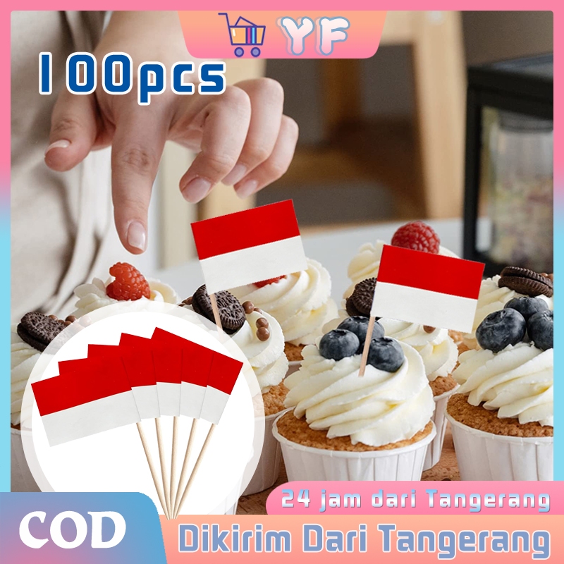 100Pcs Tusuk Gigi Bendera Indonesia Hiasan Kue Tusuk Bendera Merah Putih Mini